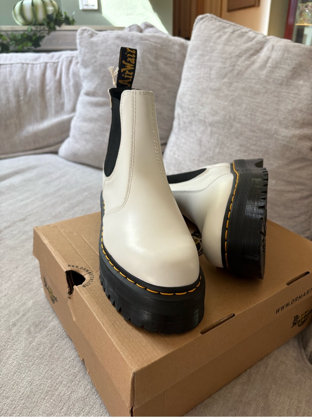 Dr. Martens White Platform Lace-Up Chelsea Boots with Black Sole - Picture 5 of 5